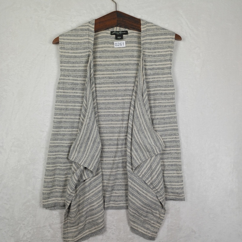 Eddie Bauer Cardigan Vest Womens XL Gray Striped Draped Open Front Boho Gorpcore